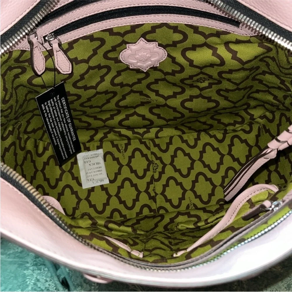 orYANY Pink Hobo Bag with Silver Handle and Decorative Stitching